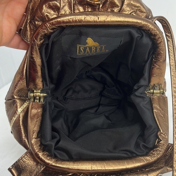 Vintage Bronze Soft Leather Crystal Studded Top Frame Shoulder Bag Crossbody - Picture 9 of 10